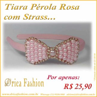 Tiara Pérola Rosa com Strass
