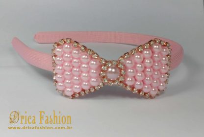 Tiara Pérola Rosa com Strass